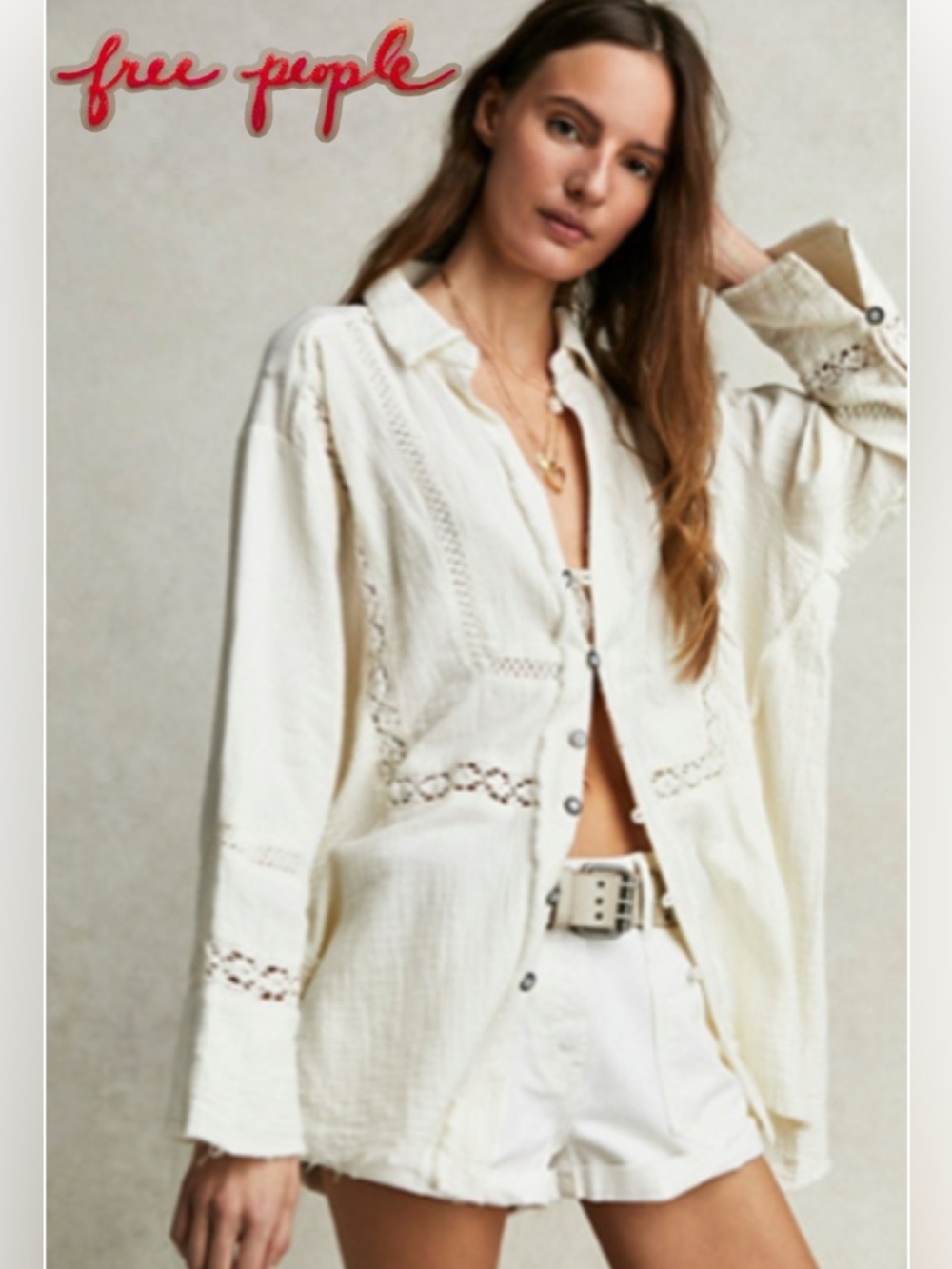 FREE PEOPLE Ranch Wash Shirt tunic medium nwot